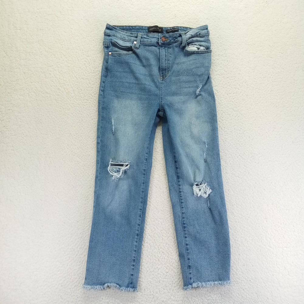 Kendall + Kylie The Icon Highrise Straight Jean Light Wash Distressed Size 11/30